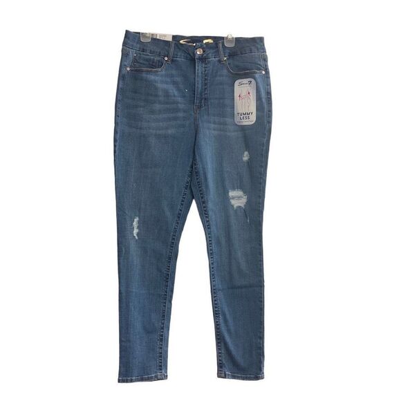 SEVEN7 Women’s Tummyless High Rise Skinny Distressed Jeans Blue Inseam 29” - Picture 1 of 11